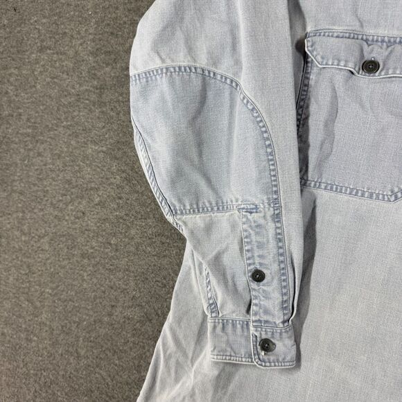 Vintage Patagonia Heavy Denim Button Up Shirt 2XL XXL Long Sleeve Logo Faded - Picture 3 of 13